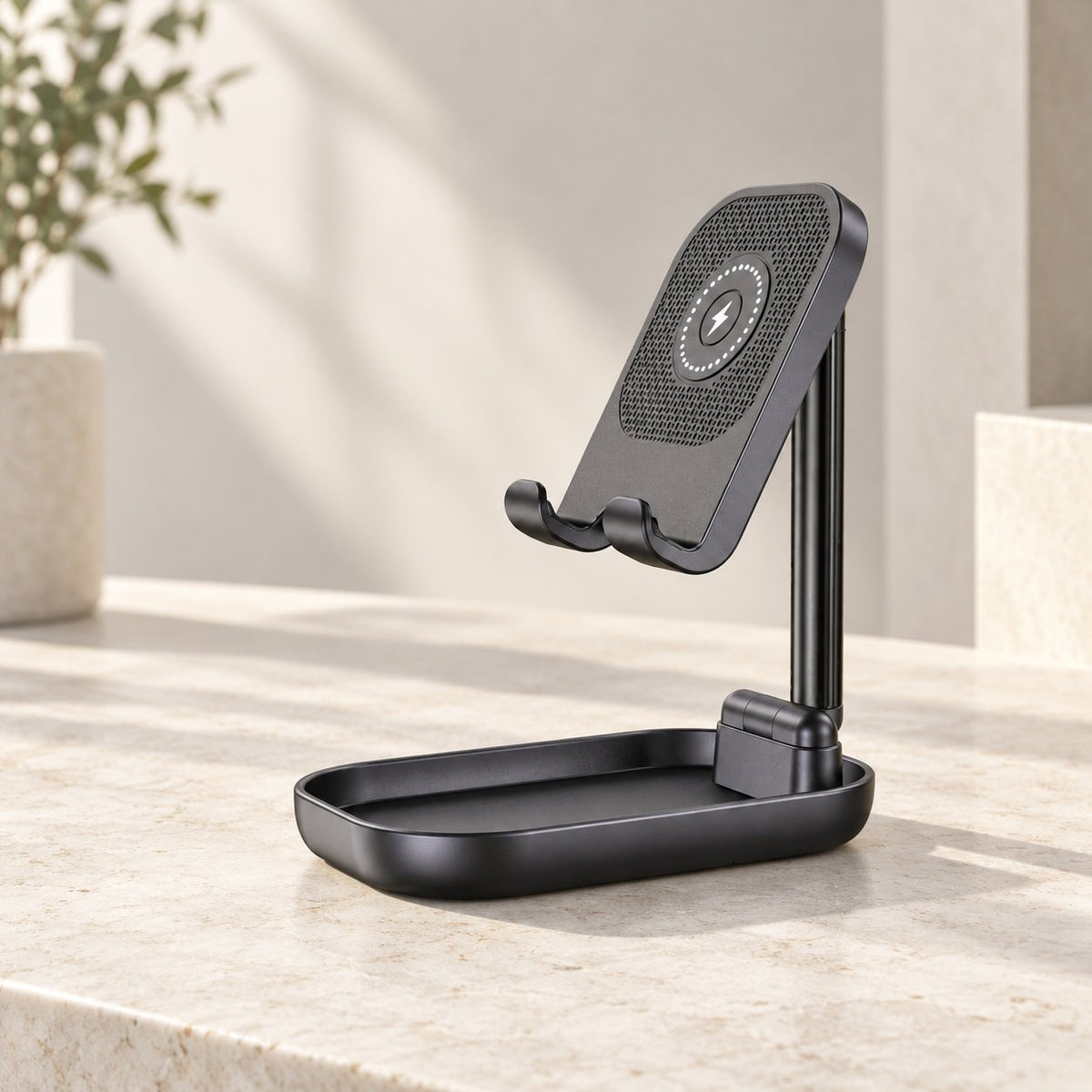 Support téléphone fixe ou pliable — option recharge par induction