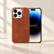 Coque en cuir Cognac — présentation premium