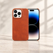Coque en cuir Orange cuivré — présentation premium