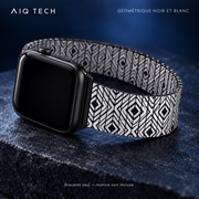 Bracelet extensible acier — géométrique noir et blanc — mise en scène, montre non incluse