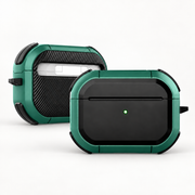 Coque AirPods renforcée verte, fond blanc
