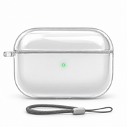 Étui transparent AirPods Pro, dragonne discrète au-dessous — écouteurs non inclus