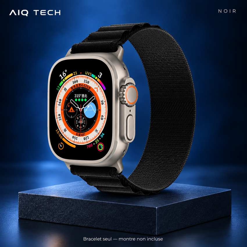 Bracelet nylon pour Apple Watch — noir — montre non incluse