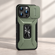 Coque iPhone avec cache caméra coulissant et anneau-support — Vert sauge ; téléphone non inclus