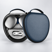 Étui de transport bleu pour AirPods Max — vues ouverte et fermée, casque et câble non inclus