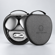 Étui de transport gris pour AirPods Max — vues ouverte et fermée, casque et câble non inclus