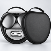 Étui de transport noir pour AirPods Max — vues ouverte et fermée, casque et câble non inclus