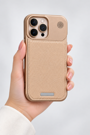 Coque magnétique à finition grainée pour iPhone — champagne, téléphone non inclus