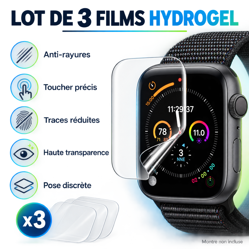 Lot de trois films hydrogel pour Apple Watch