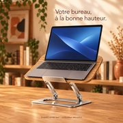 Support réglable en bois avec ordinateur portable — support vendu seul, ordinateur non inclus
