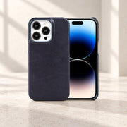 Coque en cuir Bleu marine — présentation premium