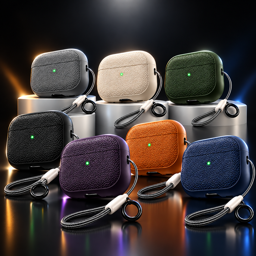 Étuis texturés avec mousqueton pour AirPods — 7 coloris