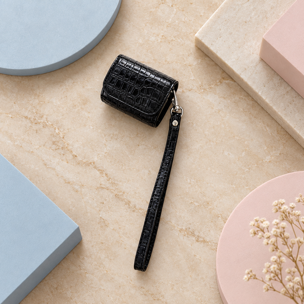 Étui effet crocodile avec dragonne pour AirPods