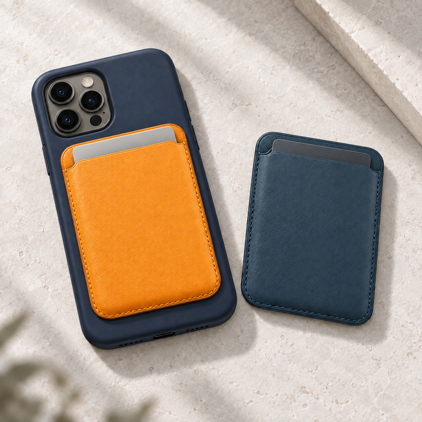 Porte-cartes magnétiques avec cartes insérées — cartes, téléphone et coque non inclus